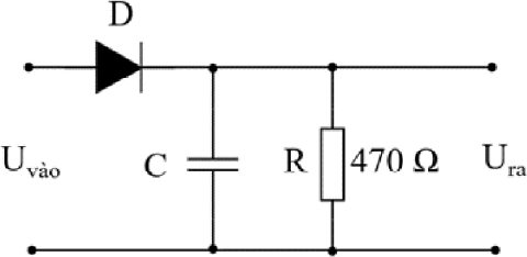 mạch giải điều chế: diode D nối tiếp, tụ C và điện trở R = 470 Ω mắc song song ở đầu ra